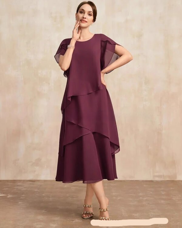 Layered Chiffon Midi Dress-Soft Drape