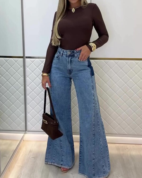 Alternative view of Light Blue High-Waist Flared Jeans- Retro Flow