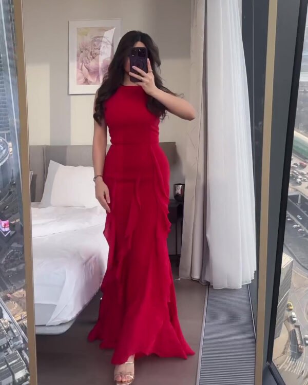 Scarlet Cascade Ruffle Maxi Dress