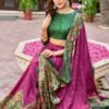 Purple Dola Silk Lehenga Choli with Dark Green Blouse and Ajrakh Bandhej Print