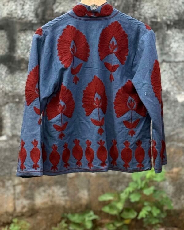 Artisan light blue velvet ethnic jacket for women