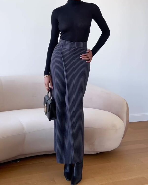 Alternative view of Navy Pinstripe Tailored Midi Skirt
