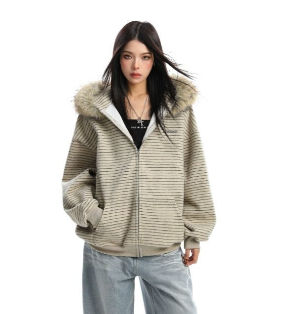 Fur-Collar Zip Hoodie Jacket