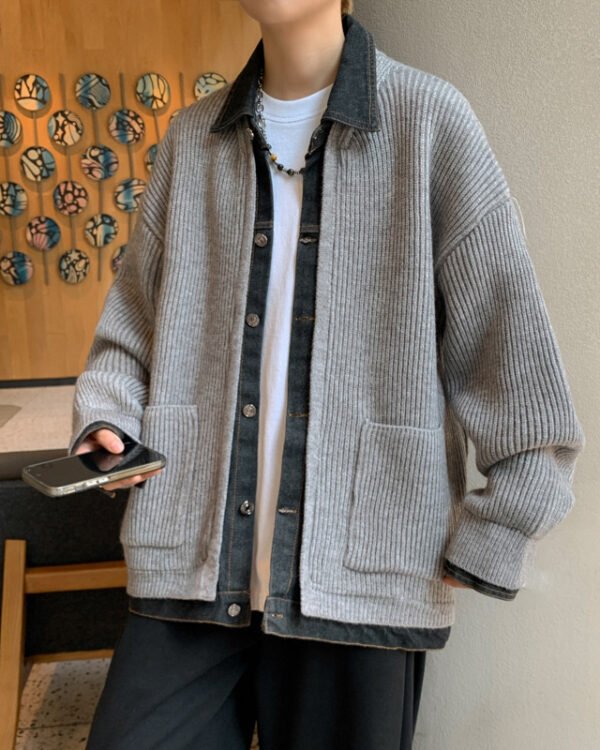 Denim Patchwork Knit Cardigan
