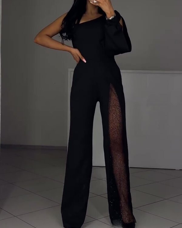 Single Sleeve Mesh Panel Jumpsuit - Midnight Edge