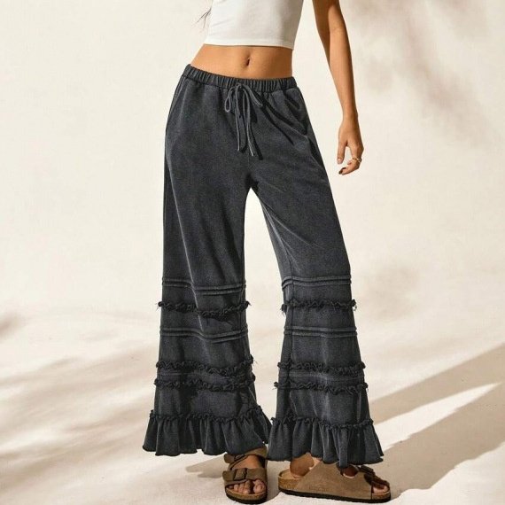 Washed Black Tiered Flare Pants