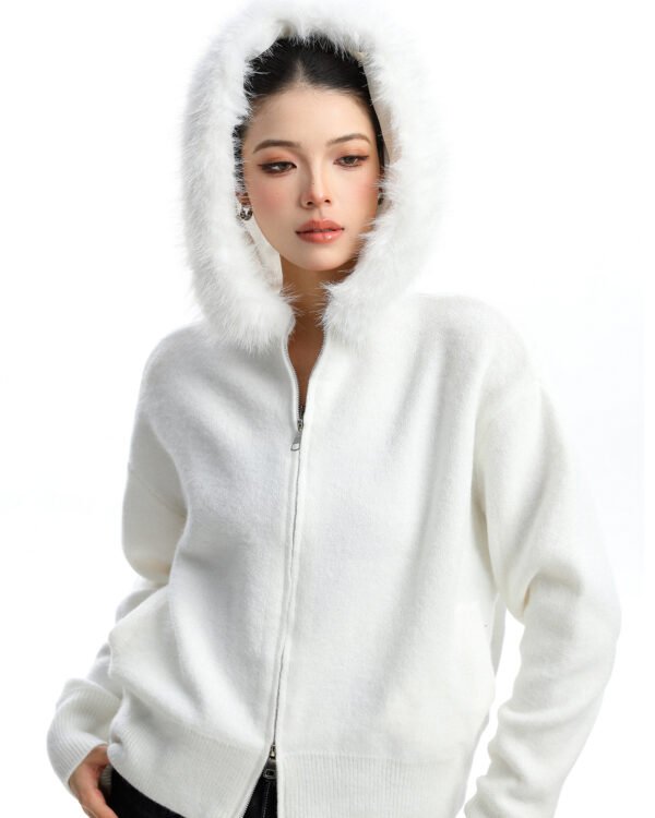 Alternative view of Fur-Collar Zip Knit Jacket