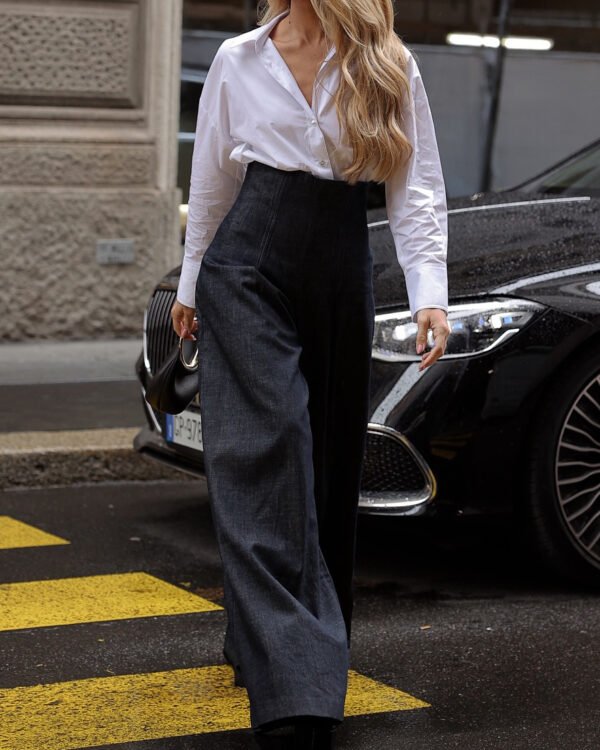 Alternative view of High-Waist Sculpted Wide - Leg Denim Trousers