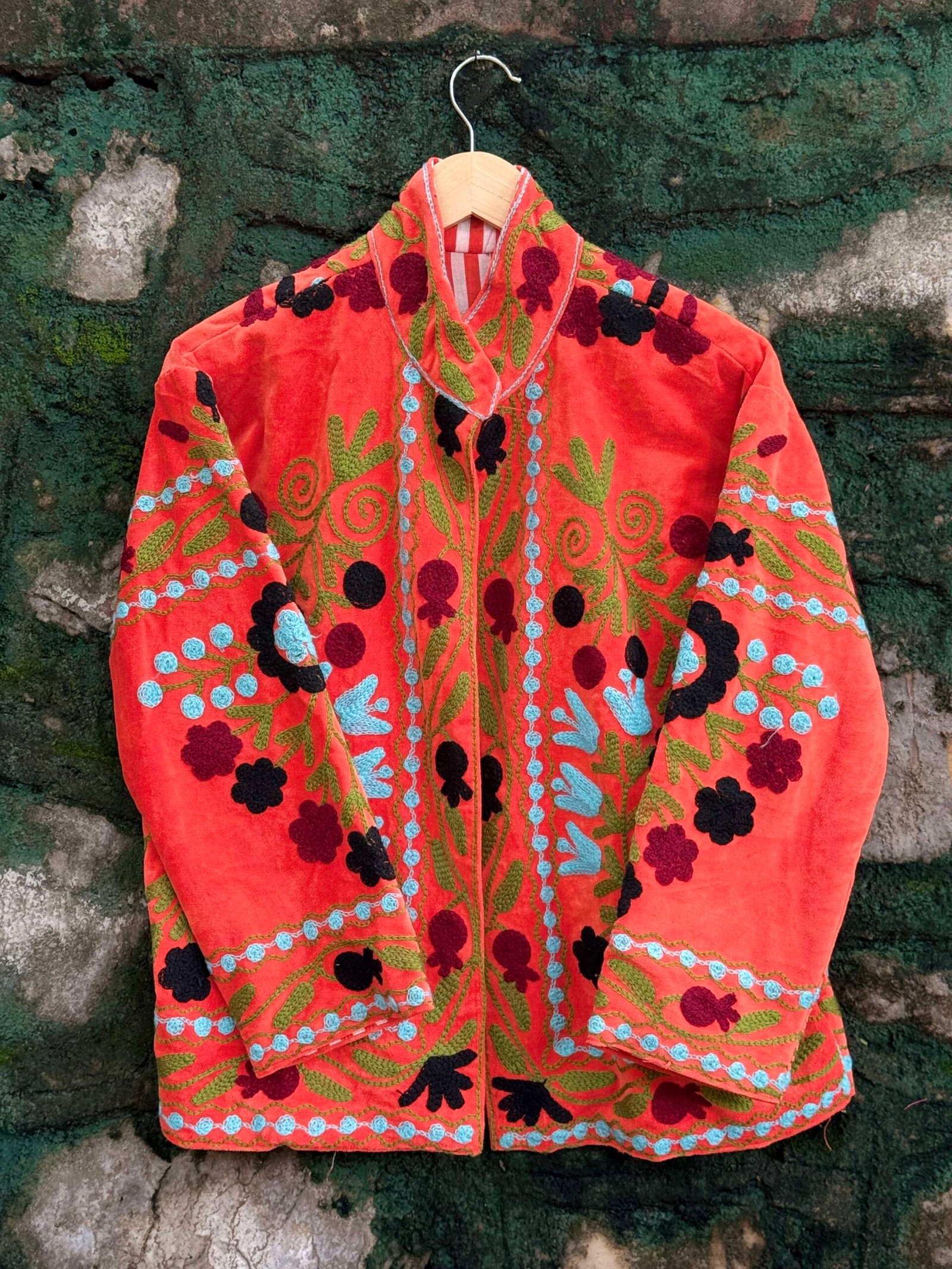 Orange Velvet Suzani Embroidered Jacket - Image 4