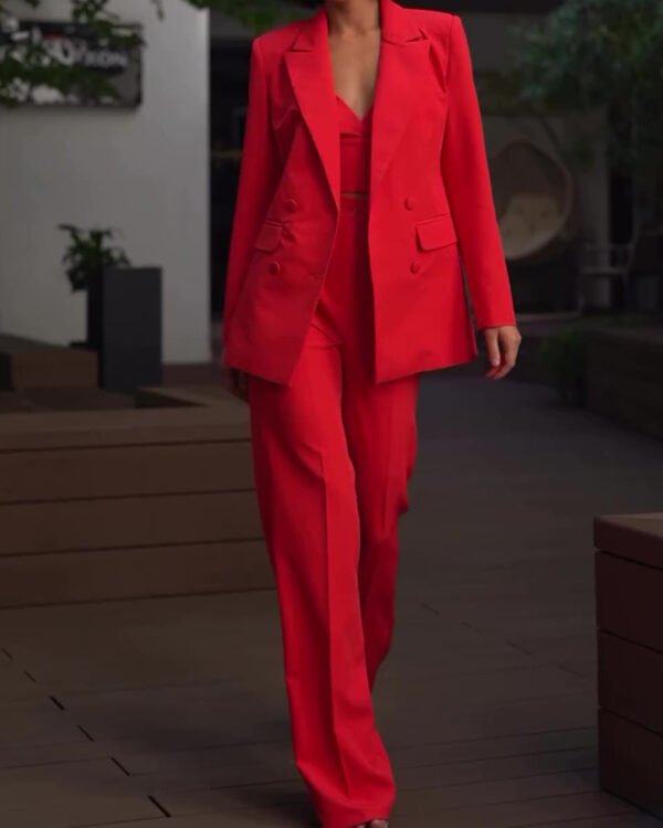 Scarlet Power Suit Set - Blazer, Camisole & High Waist Trousers