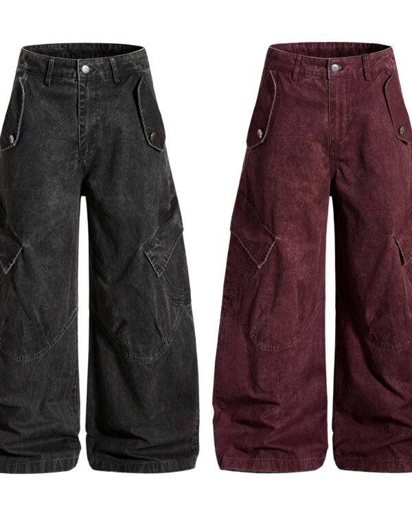 Distressed Wide-Leg Workwear Pants