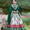 Green Patola Tussar Silk Lehenga Set with unstitched blouse