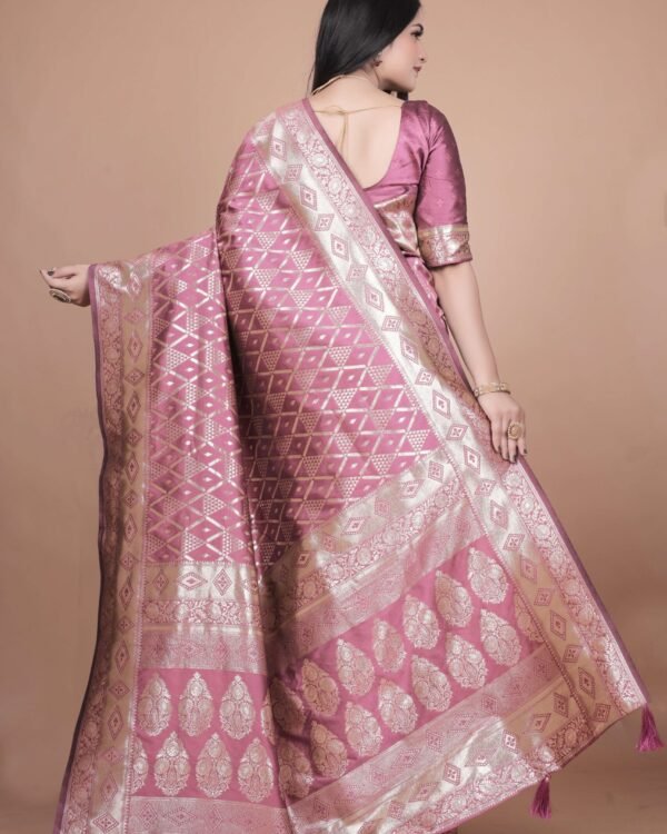 Alternative view of Mauve Banarasi Silk Saree with Silver Zari Work