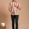 Men wearing beige and rust striped cotton short-sleeve shirt with trousers