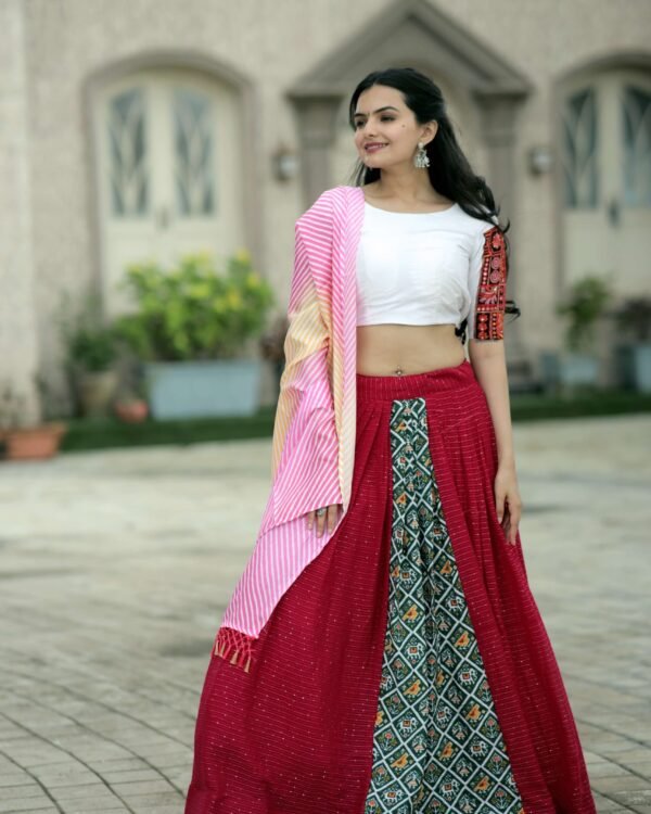 Premium embroidered viscose crochet lehenga choli with leheriya dupatta for festive wear