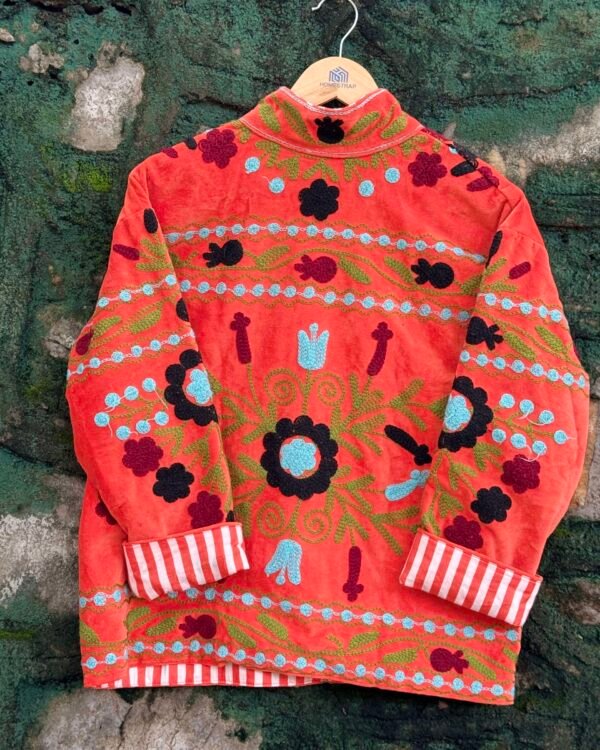 Artisan orange velvet ethnic jacket for women