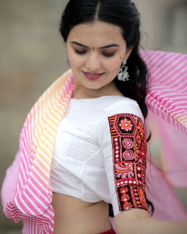 Premium embroidered viscose crochet lehenga choli with leheriya dupatta for festive wear