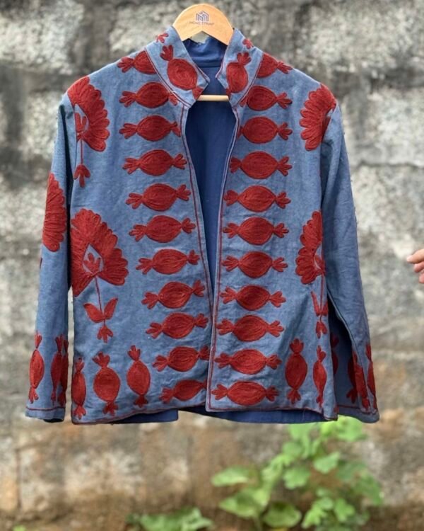 Artisan light blue velvet ethnic jacket for women