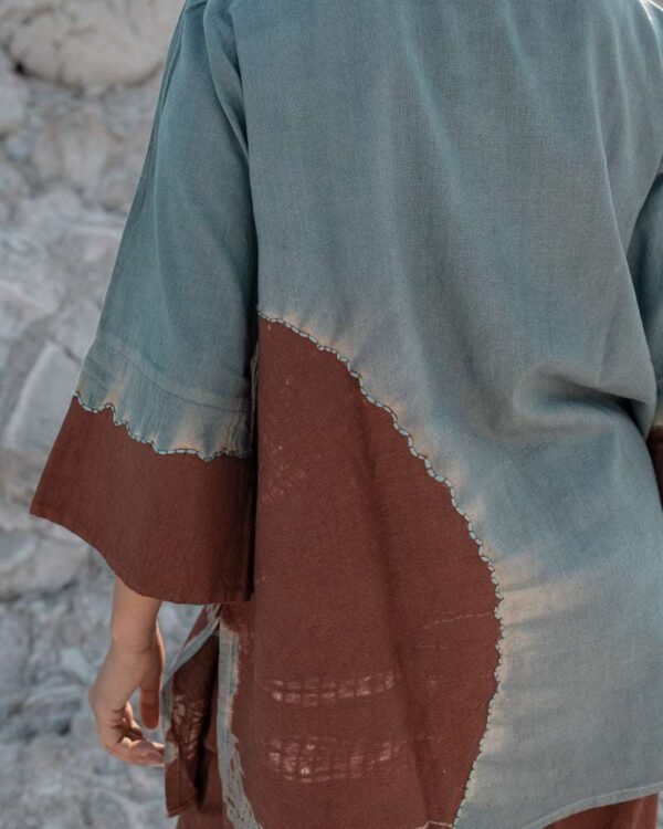 Denim blue and brown tie-dye cotton tunic with palazzo pants women’s co-ord set