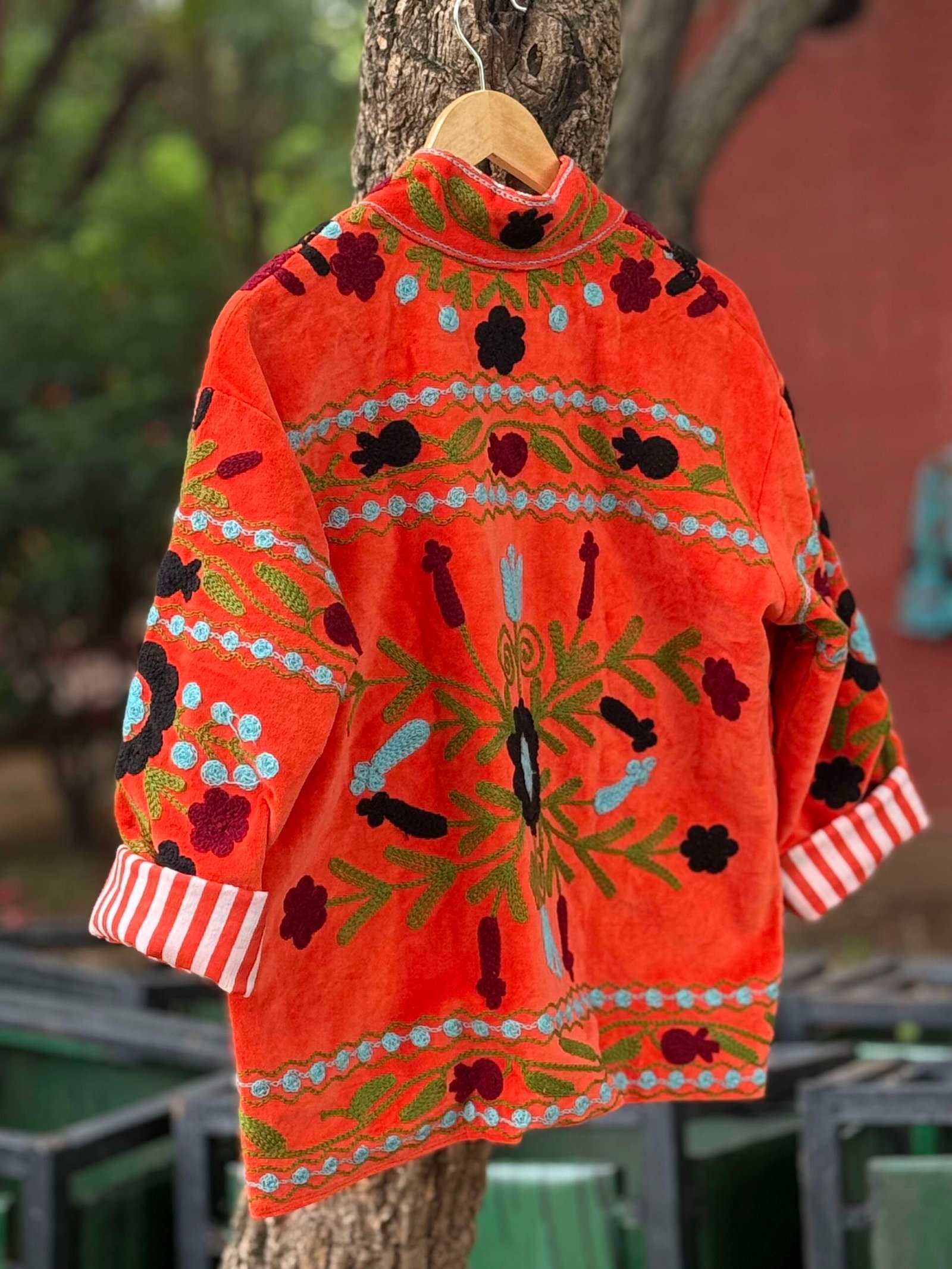 Orange Velvet Suzani Embroidered Jacket - Image 5