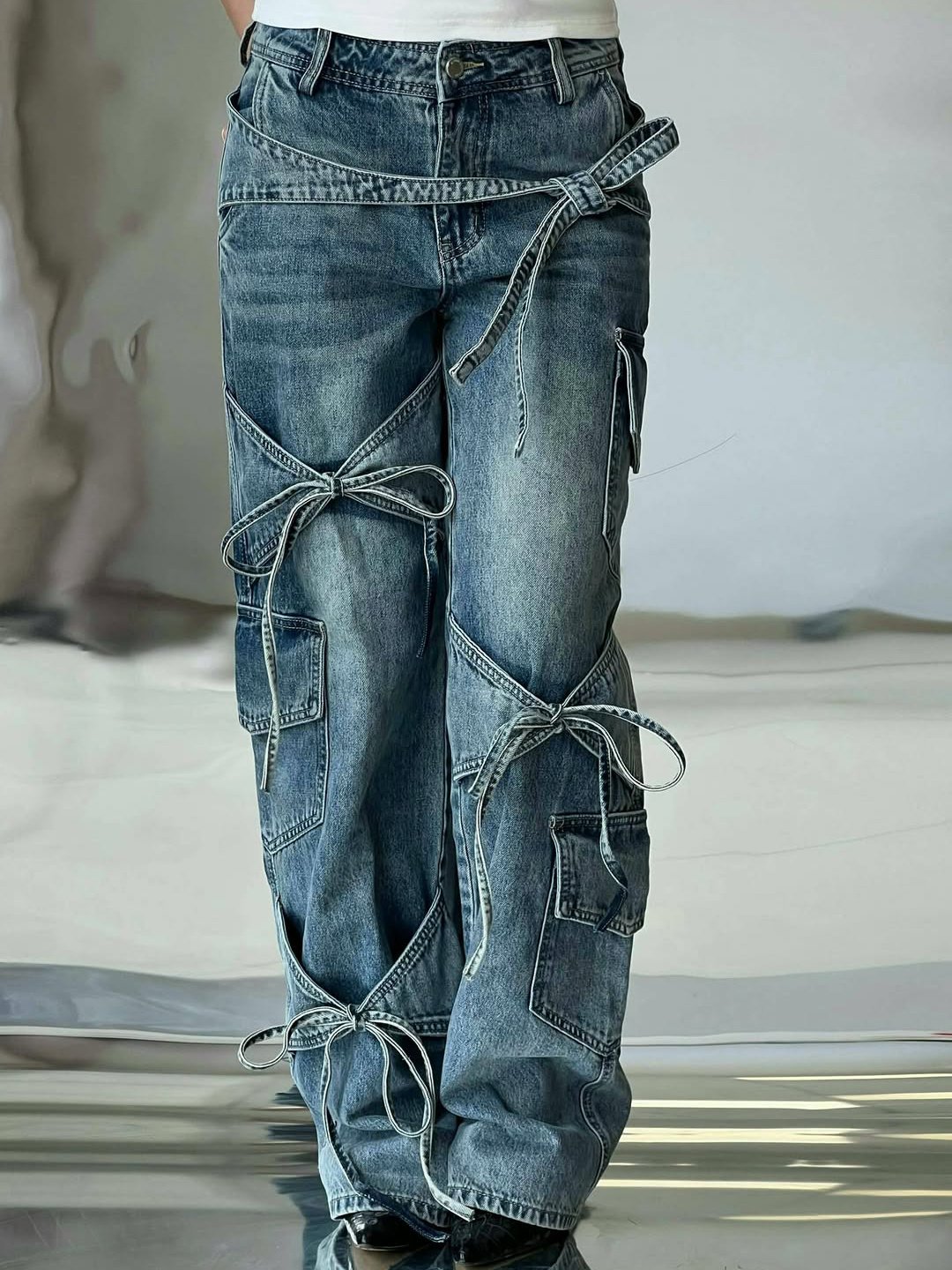 Utility Tie - Detail Wide Leg Denim - Image 2