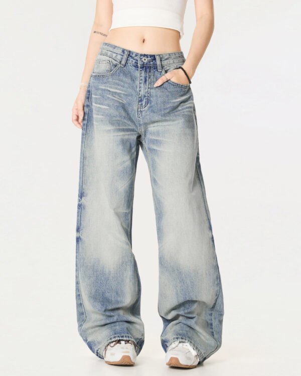Distressed Wide-Leg Denim Pants