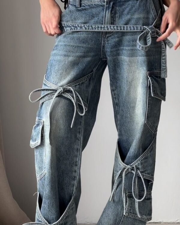 Utility Tie - Detail Wide Leg Denim