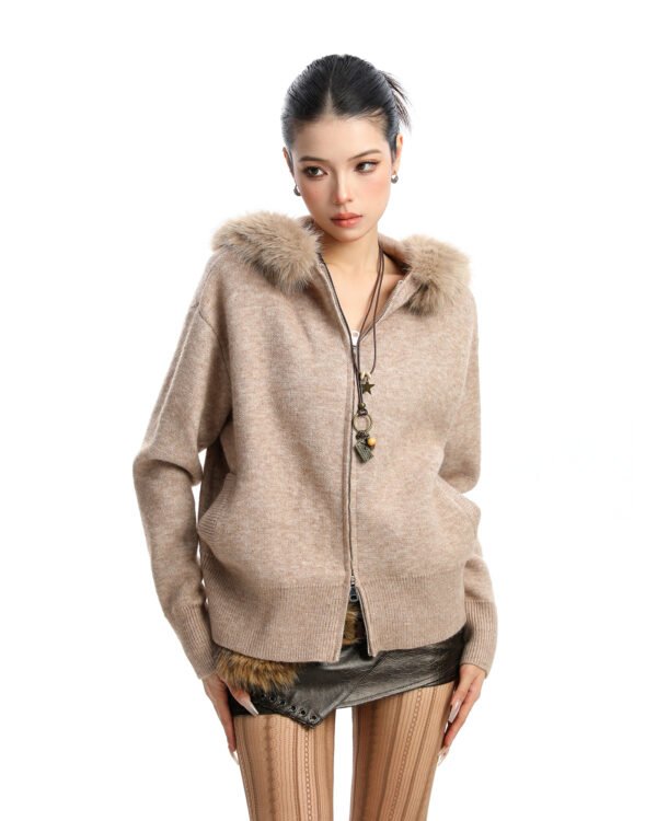 Fur-Collar Zip Knit Jacket
