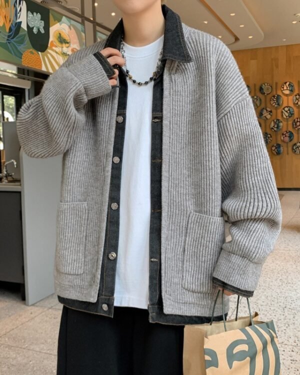 Alternative view of Denim Patchwork Knit Cardigan