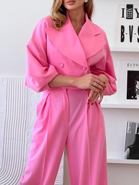 Tailored Cropped Blazer & Wide - Leg Suit Set - Azure Power - Image 10