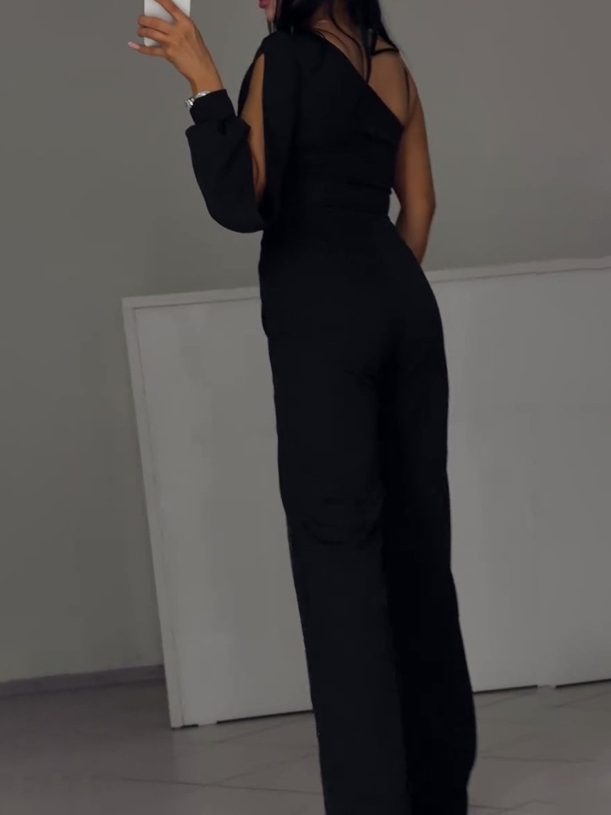 Single Sleeve Mesh Panel Jumpsuit - Midnight Edge - Image 2