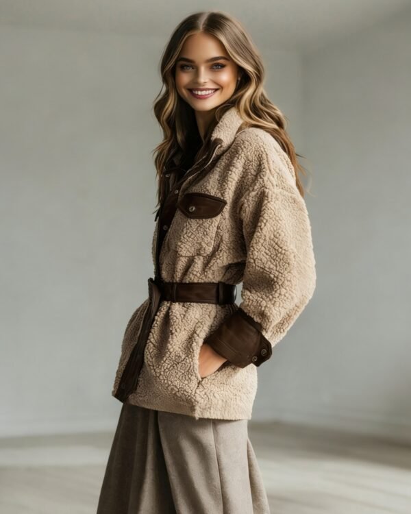 Alternative view of Belted Shearling-Trim Trench Jacket
