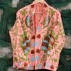 Light pink velvet Suzani embroidered women’s jacket with floral motifs