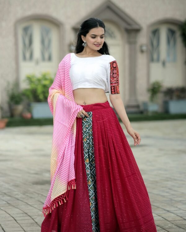 Alternative view of Premium Embroidered Viscose Crochet Lehenga Choli Set with Leheriya Dupatta