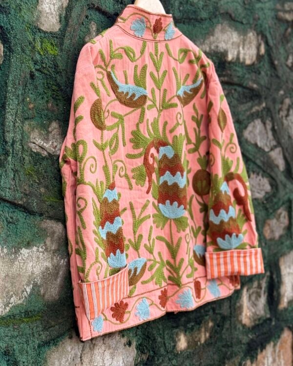 Suzani floral embroidered pink velvet festive jacket