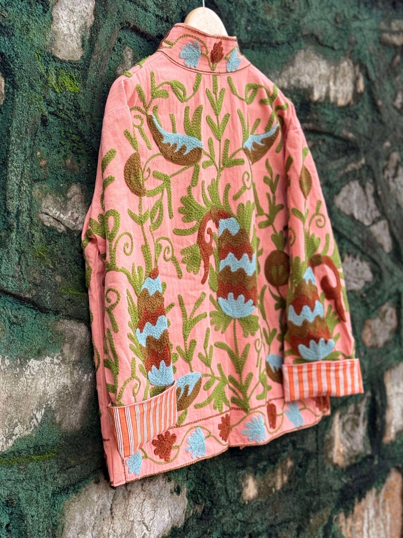 Suzani floral embroidered pink velvet festive jacket