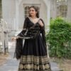 Black Faux Blooming Designer Gown with Sequined Dupatta and Lace Border