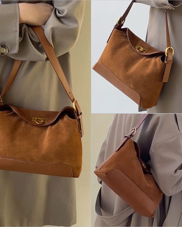 Vintage Suede Shoulder Tote Bag - Image 4