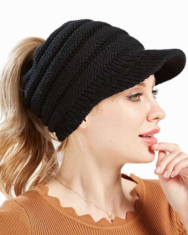 Alternative view of Knit Ponytail Winter Cap With Visor
