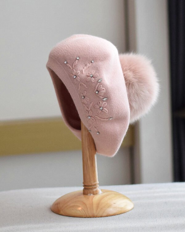 Alternative view of Crystal Knit Beret With Fur Pom