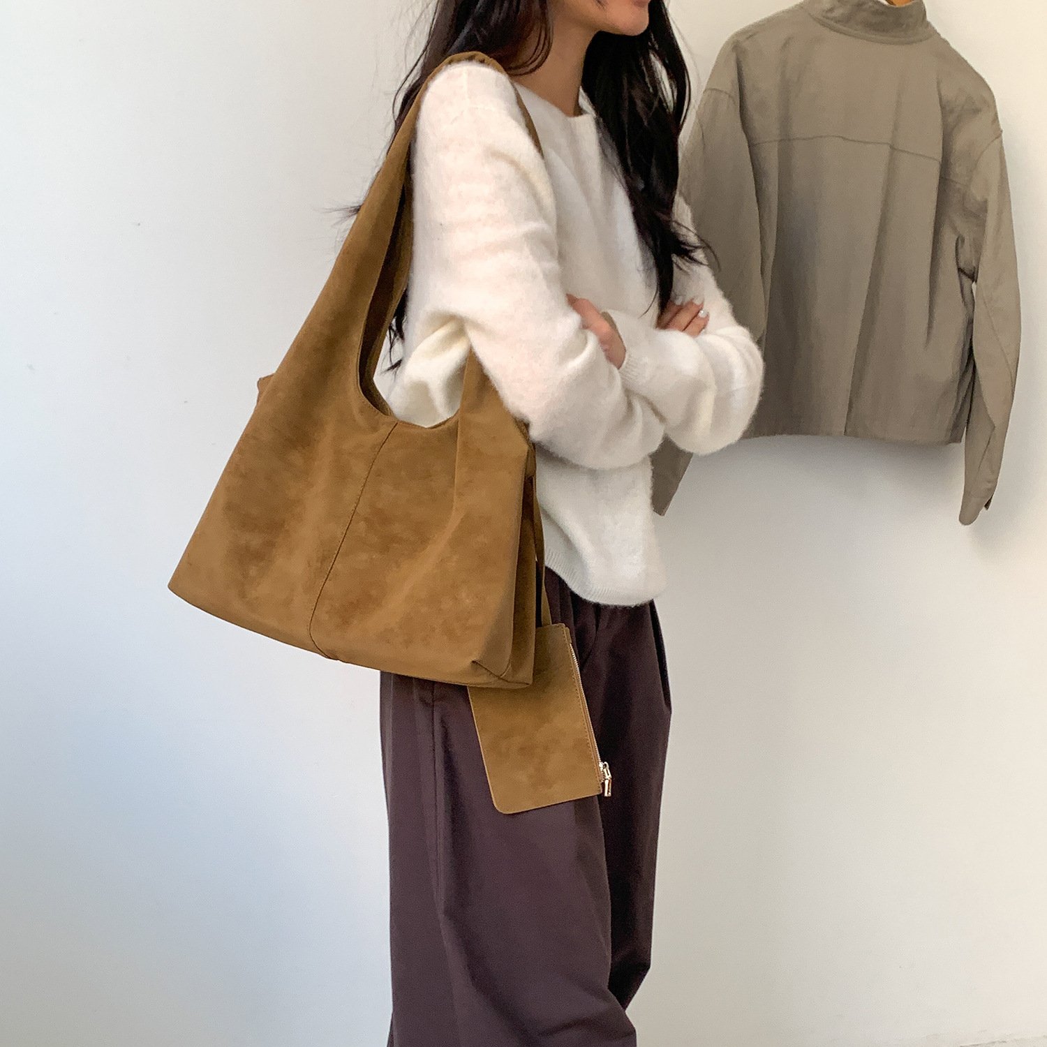 Minimal Suede Slouch Shoulder Bag - Image 2