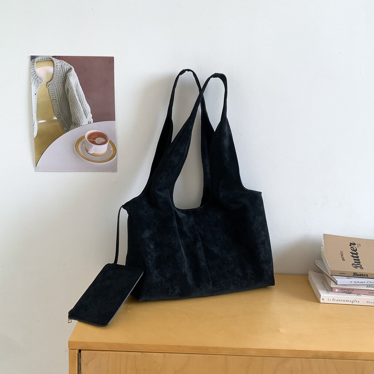 Minimal Suede Slouch Shoulder Bag - Image 3