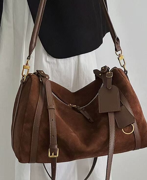 Structured Suede Crossbody Shoulder Bag