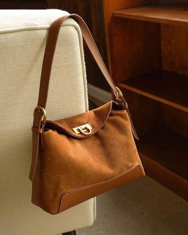 Vintage Suede Shoulder Tote Bag