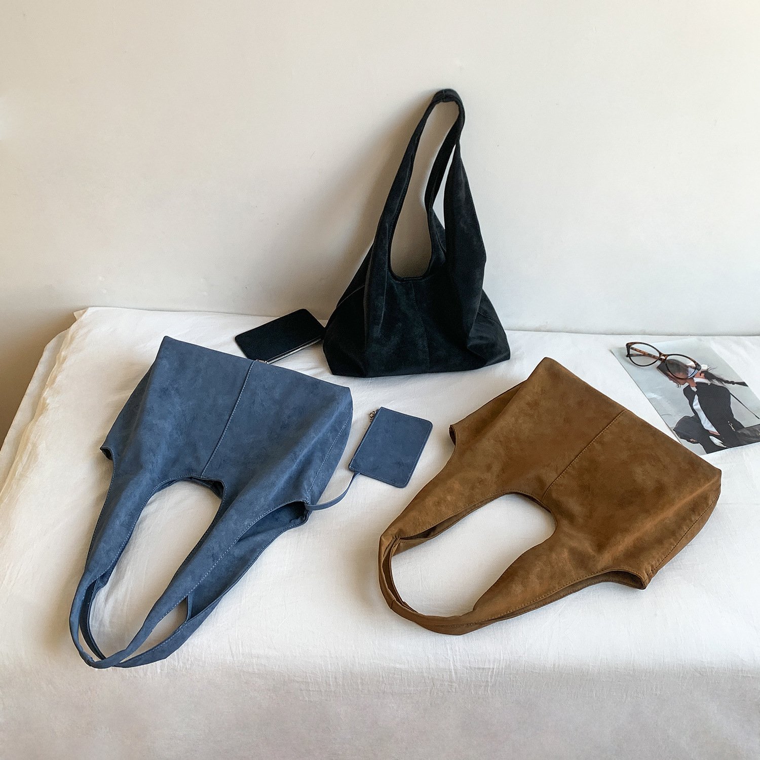 Minimal Suede Slouch Shoulder Bag