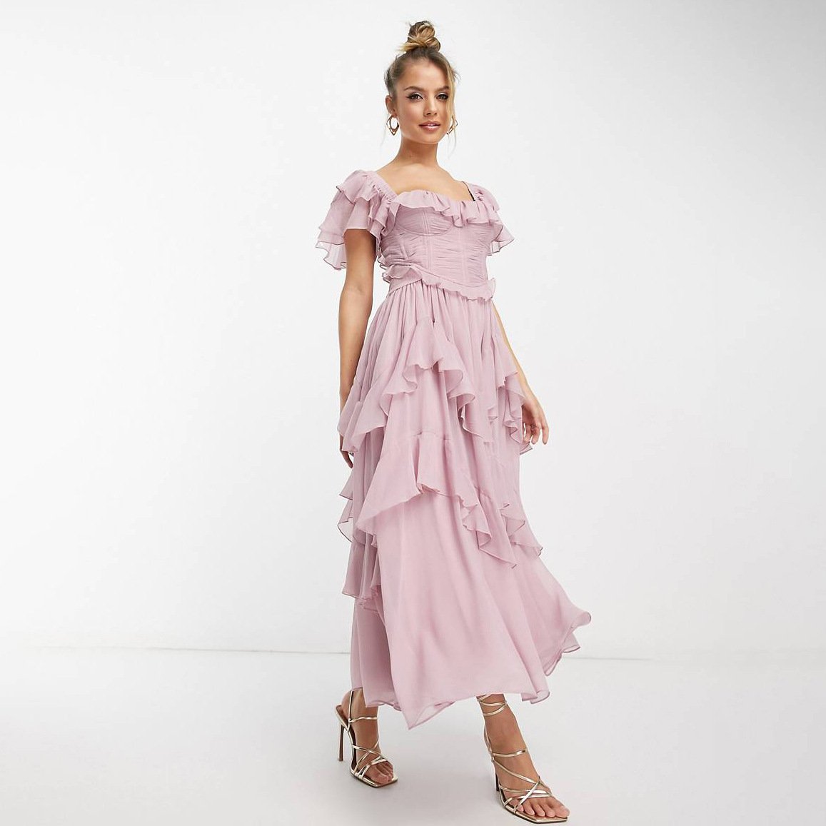 Crimson Muse Layered Evening Dress - Image 4