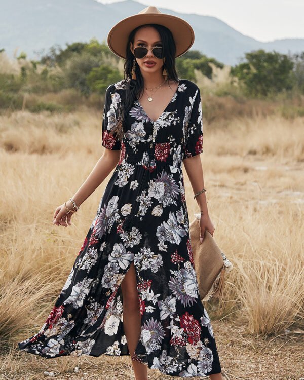Coastal Noir Floral Summer Dress