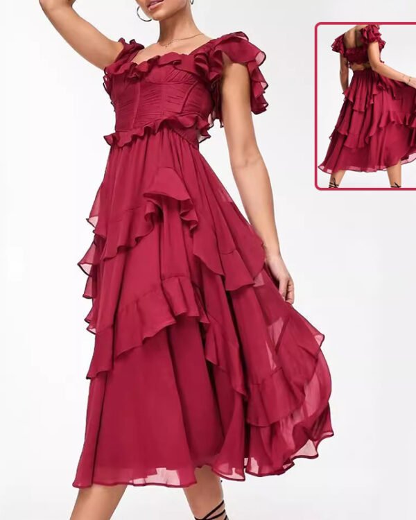 Crimson Muse Layered Evening Dress