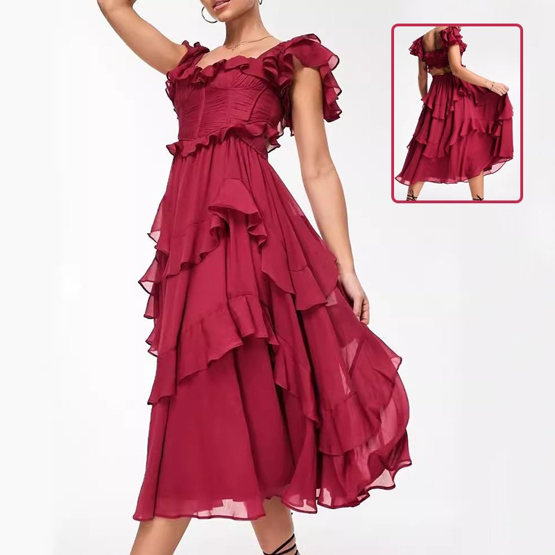 Crimson Muse Layered Evening Dress