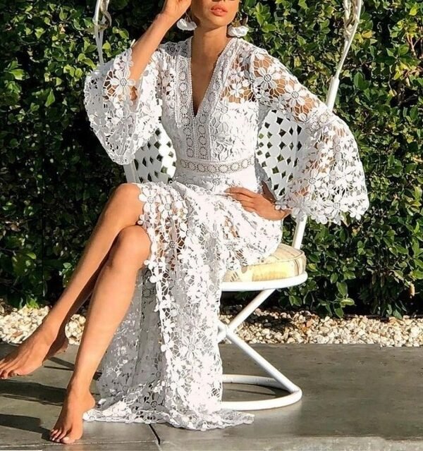 Ivory Luna Bloom Crochet Maxi Dress